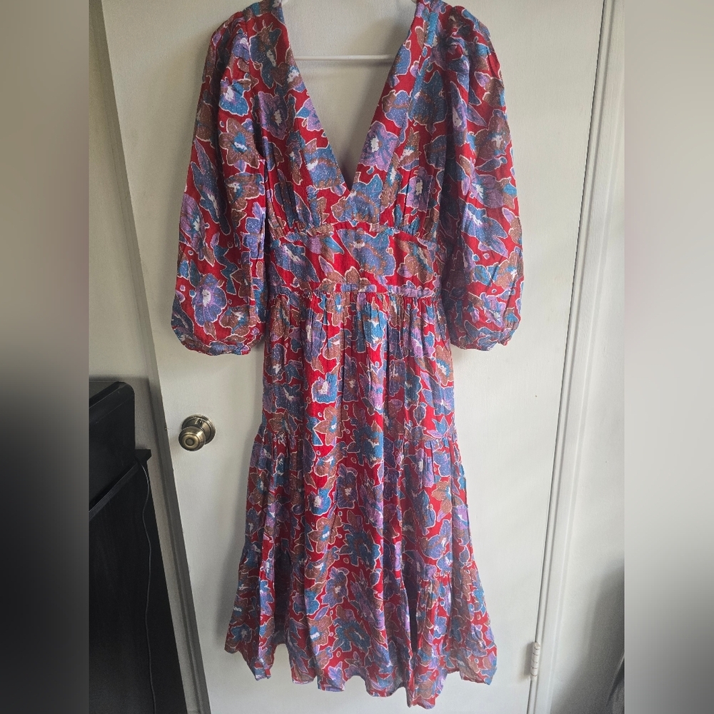 Caroline Constas Bohemian Sundress with Bishop Sleeves In Frenchie Print NWT